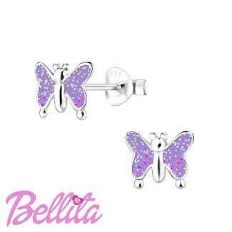 Bellita Ασημένια 925 Σκουλαρίκια Μωβ Πεταλούδες