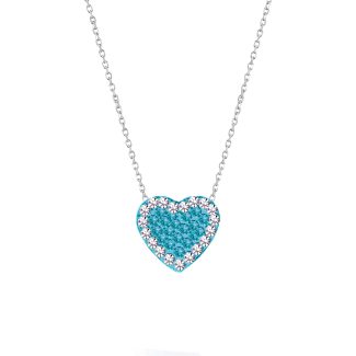 Ασημένιο Κολιέ Γαλάζια Καρδιά με Πέτρες