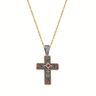 Βυζαντινός Σταυρός με Κόκκινες Πέτρες