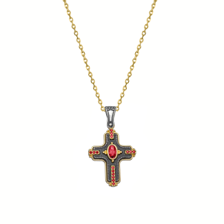Βυζαντινός Σταυρός Ασήμι 925 με Κόκκινες Πέτρες