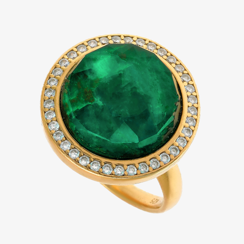 Χειροποίητο Δαχτυλίδι Επιχρυσωμένο με Πράσινο Αχάτη
