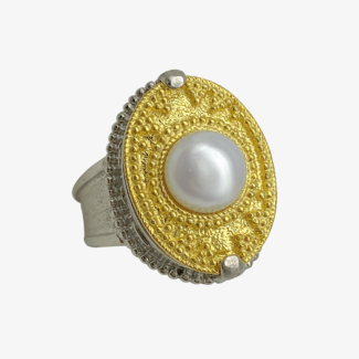 Βυζαντινό Δαχτυλίδι με Μαργαριτάρι Χρυσό 14Κ ή 18Κ