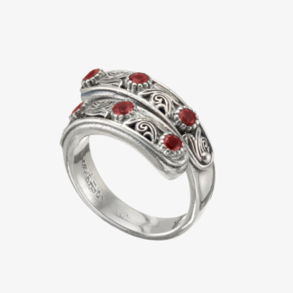Ασημένιο 925 Ανοιχτό Δαχτυλίδι Gerochristo με Κόκκινες Πέτρες