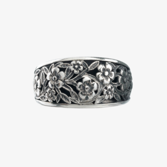 Ασημένιο 925 Σκαλιστό Δαχτυλίδι με Λουλούδια