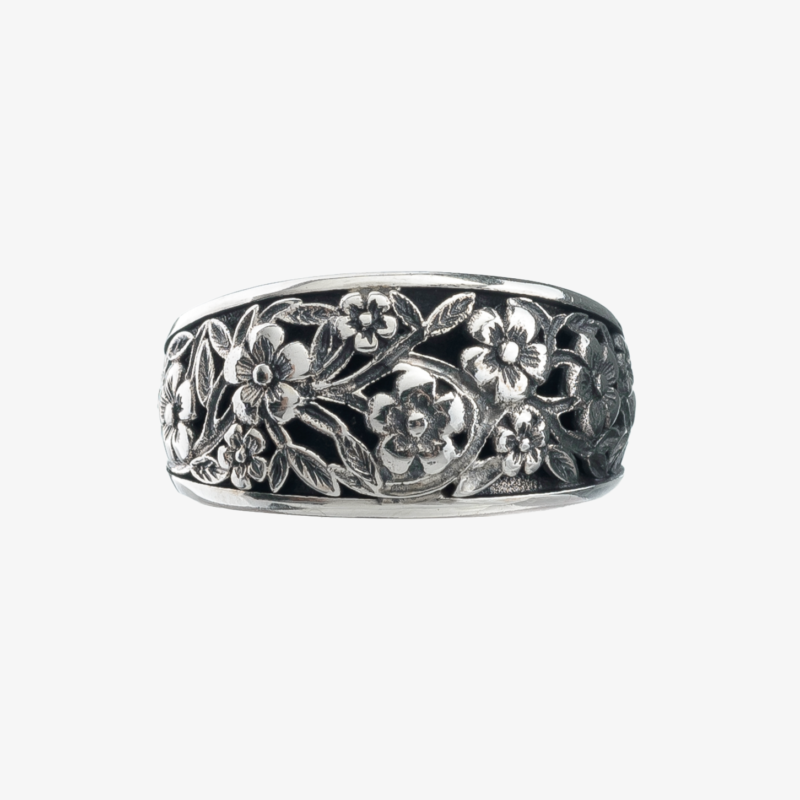 Ασημένιο 925 Σκαλιστό Δαχτυλίδι με Λουλούδια