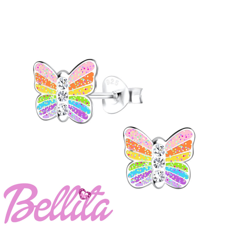 Bellita Ασημένια 925 Παιδικά Σκουλαρίκια Πεταλούδες Glitter