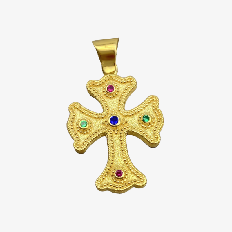 Χρυσός 14Κ ή 18Κ Σταυρός Βυζαντινός με Ορυκτές Πέτρες