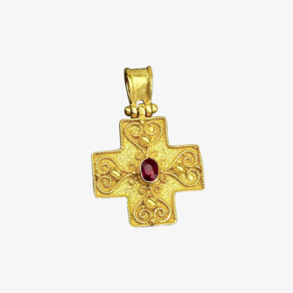 Χρυσός 14Κ ή 18Κ Βυζαντινός Σταυρός με Ρουμπίνι