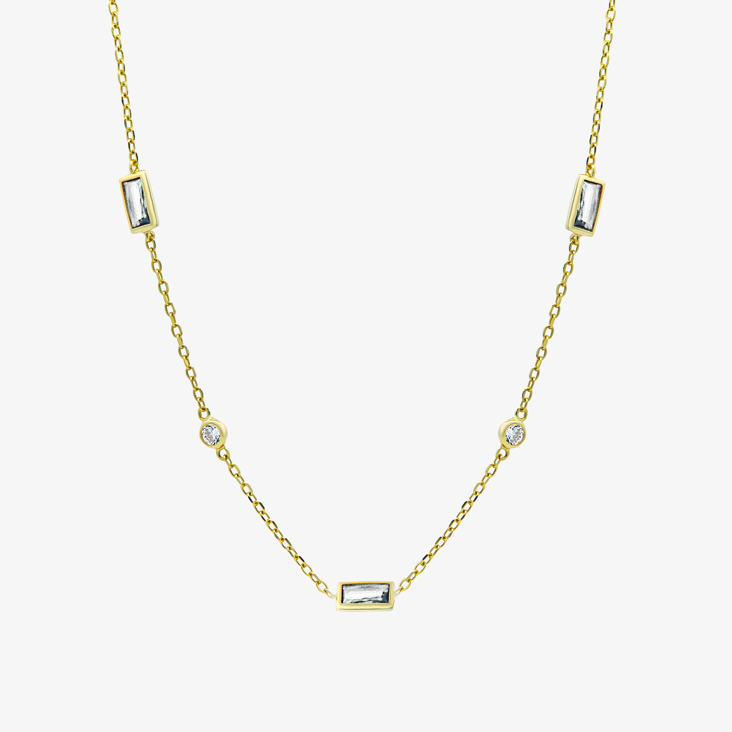 Επιχρυσωμένο Κολιέ με Ορθογώνιες Λευκές Πέτρες