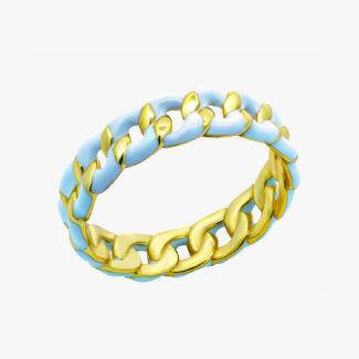 Επιχρυσωμένο Δαχτυλίδι Αλυσίδα με Γαλάζιο Σμάλτο