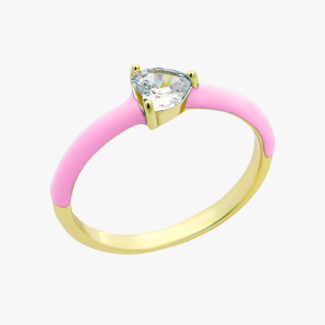 Διακριτικό Δαχτυλίδι Καρδιά με Ροζ Σμάλτο