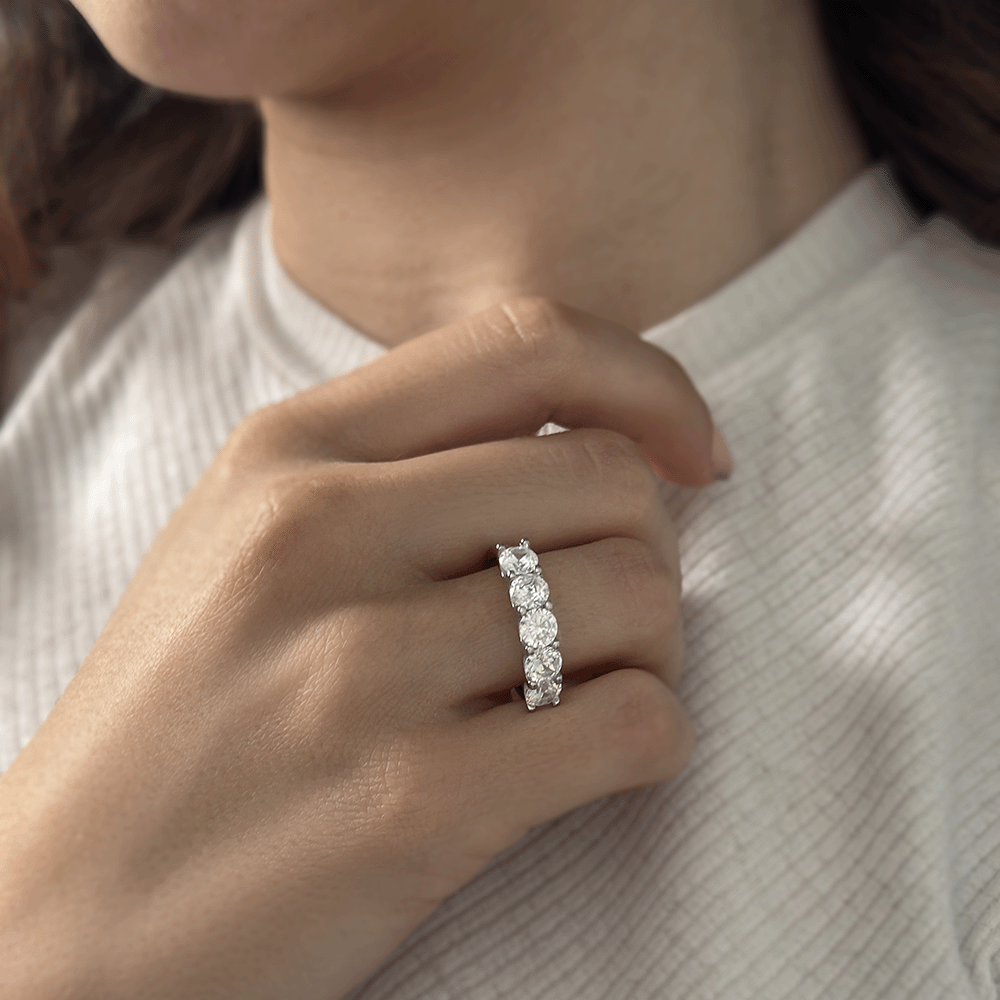 Classic 5 Stone Silver 925 Ring Σειρέ Δαχτυλίδι με Ζιργκόν Ασήμι 925