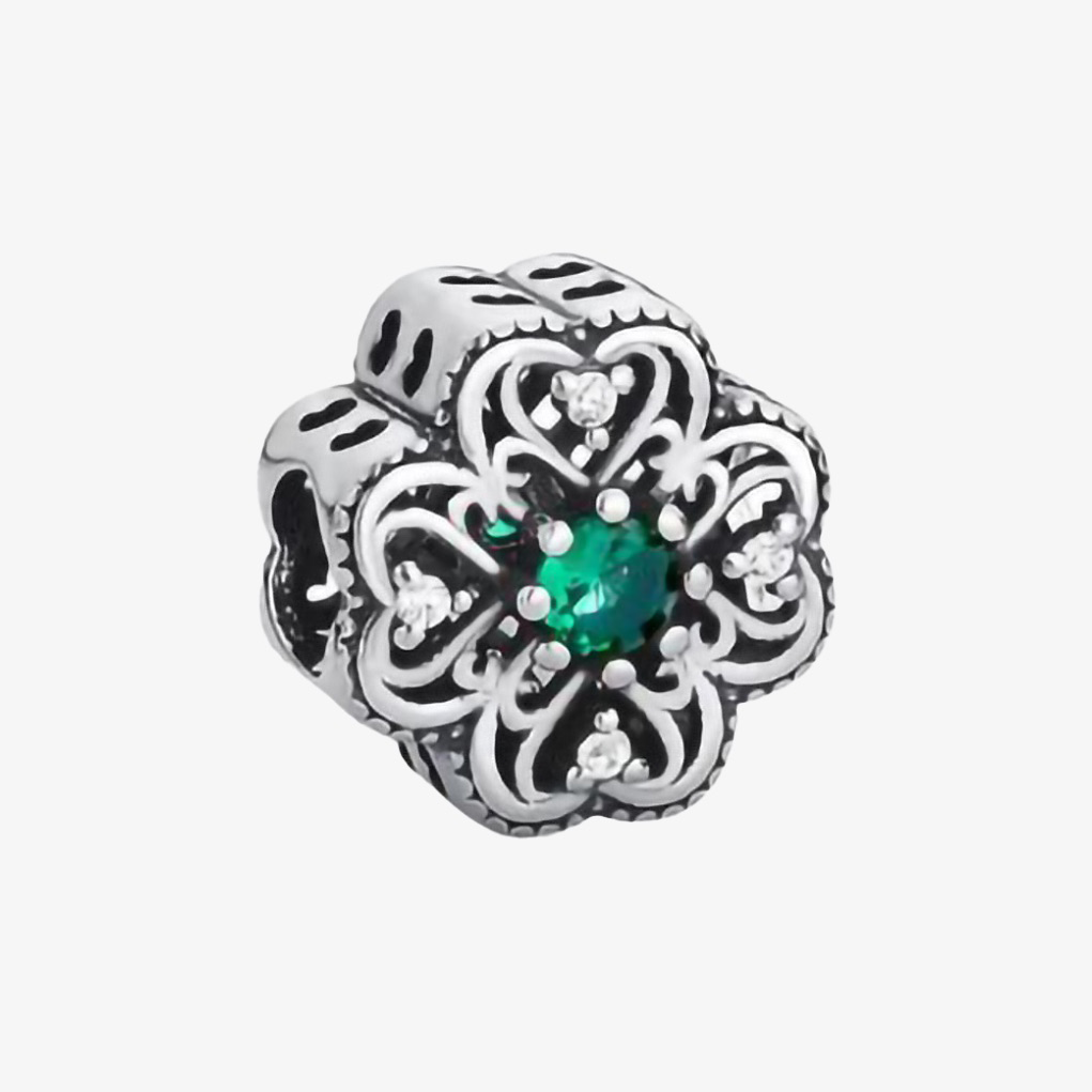 Ασημένιο 925 Στοιχείο για Βραχιόλι Τριφύλλι με Πράσινο