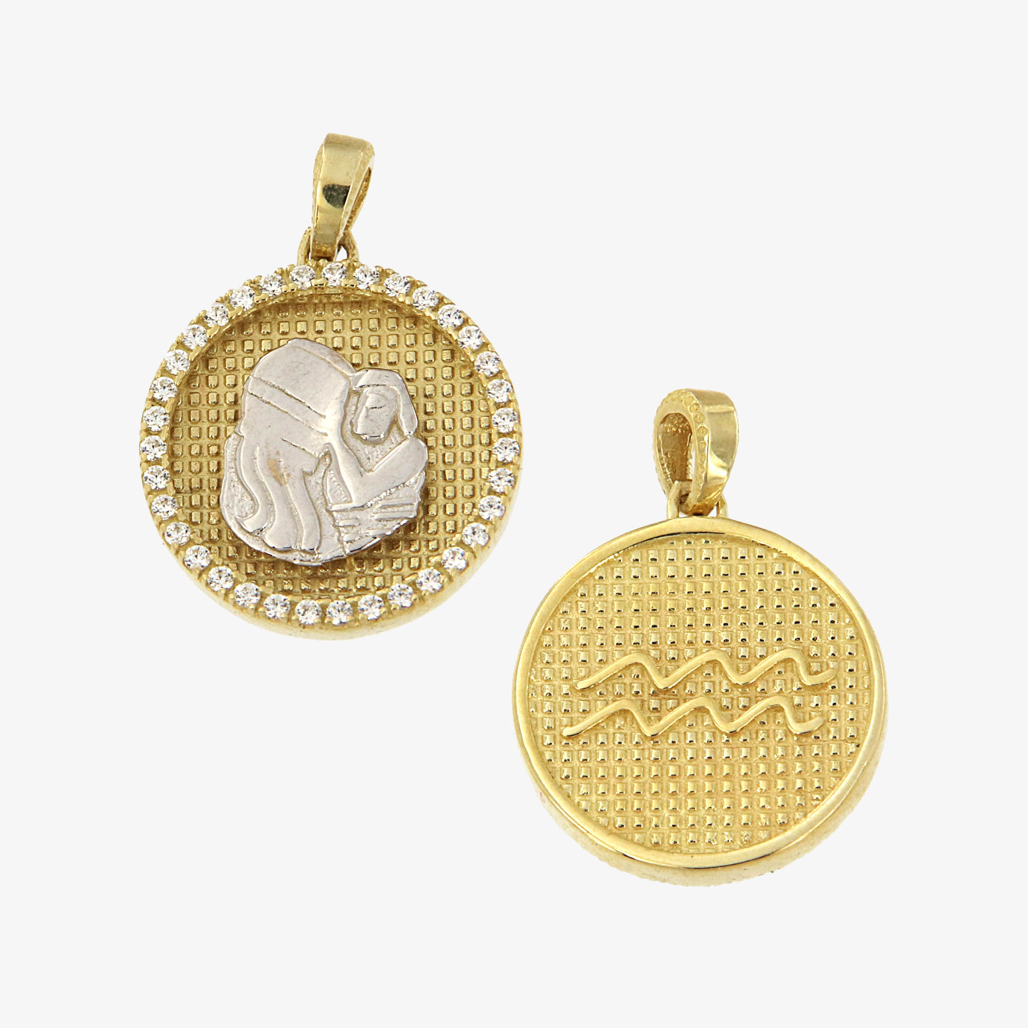 Χρυσό 9Κ Μενταγιόν Ζώδιο Υδροχόος Διπλής Όψης Ζ22