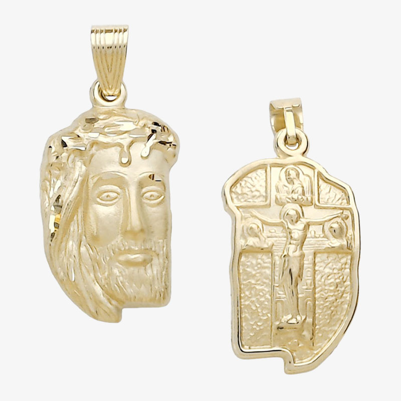 K9 Χρυσό Μενταγιόν Ιησούς Χριστός Διπλής Όψης Μεγάλο