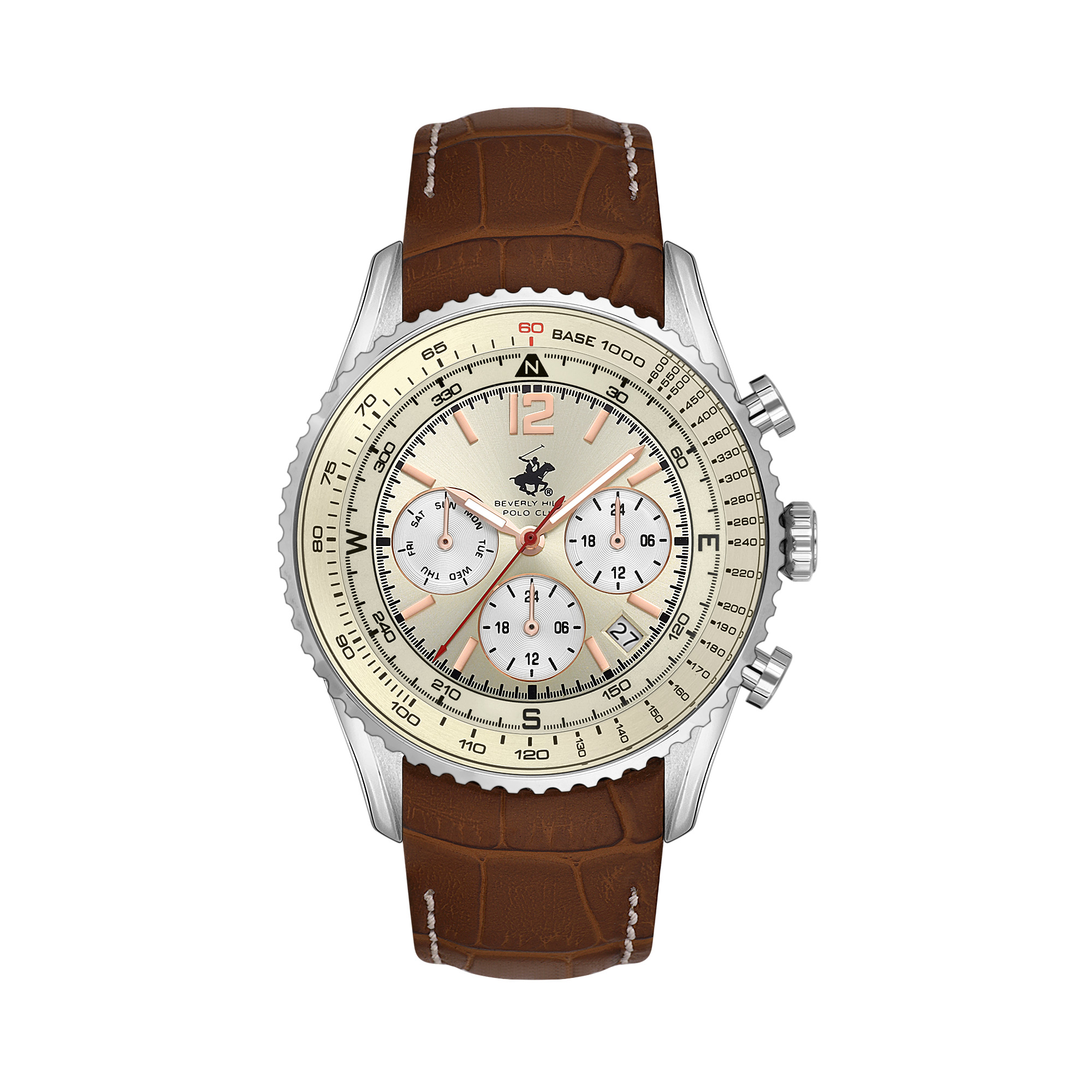 Ανδρικό Ρολόι BEVERLY HILLS POLO CLUB Dual Time Brown Leather