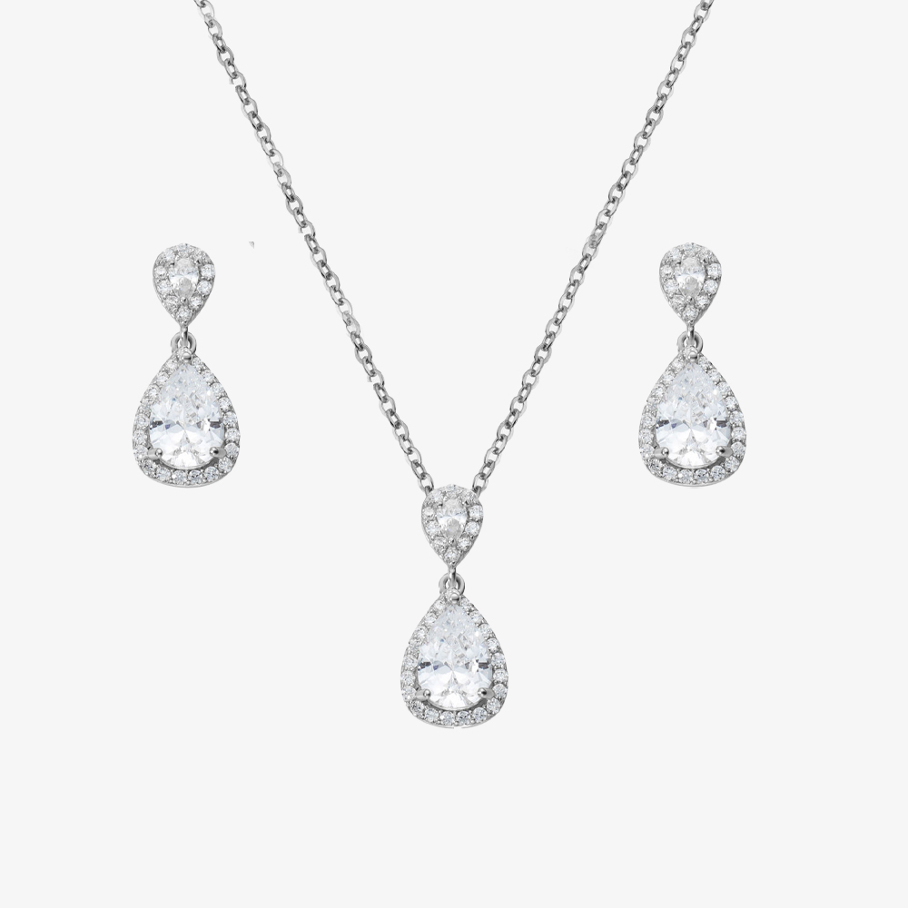Ασημένιο 925 Σετ Κολιέ-Σκουλαρίκια Δάκρυα Ασημένιο 925 Σετ Κολιέ-Σκουλαρίκια Δάκρυα