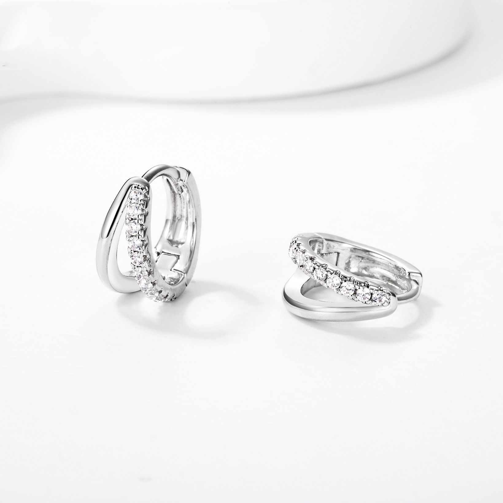 Ασημένια 925 Σκουλαρίκια Κρικάκια Διπλά Ασημένια 925 Σκουλαρίκια Κρικάκια Διπλά