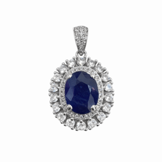 Μενταγιόν Ροζέτα Κολιέ με Ζαφείρι 3.15ct Ασήμι 925