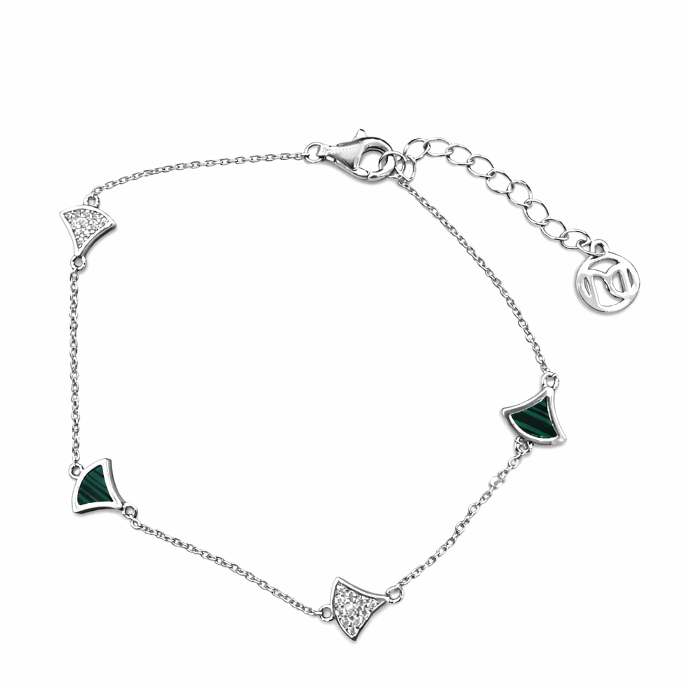 Ασημένιο 925 Βραχιόλι με Λευκά και Πράσινα Μοτίφ