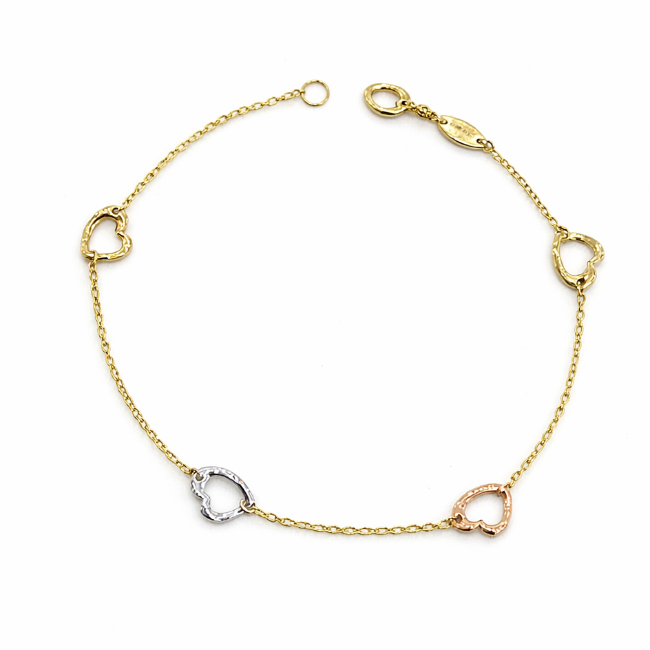 Χρυσό 9Κ Βραχιόλι με Τέσσερις Καρδιές