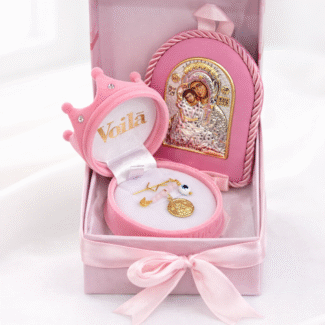 Σετ Δώρου Νεογέννητου με Χρυσό Φυλαχτό & Ασημένια Εικόνα