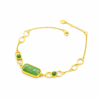 Επιχρυσωμένο Βραχιόλι με Πράσινη Ορυκτή Πέτρα