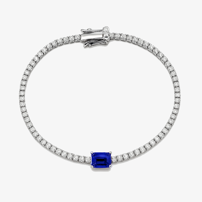 Ασημένια 925 Ριβιέρα Βραχιόλι με Μπλε Ορθογώνια Πέτρα