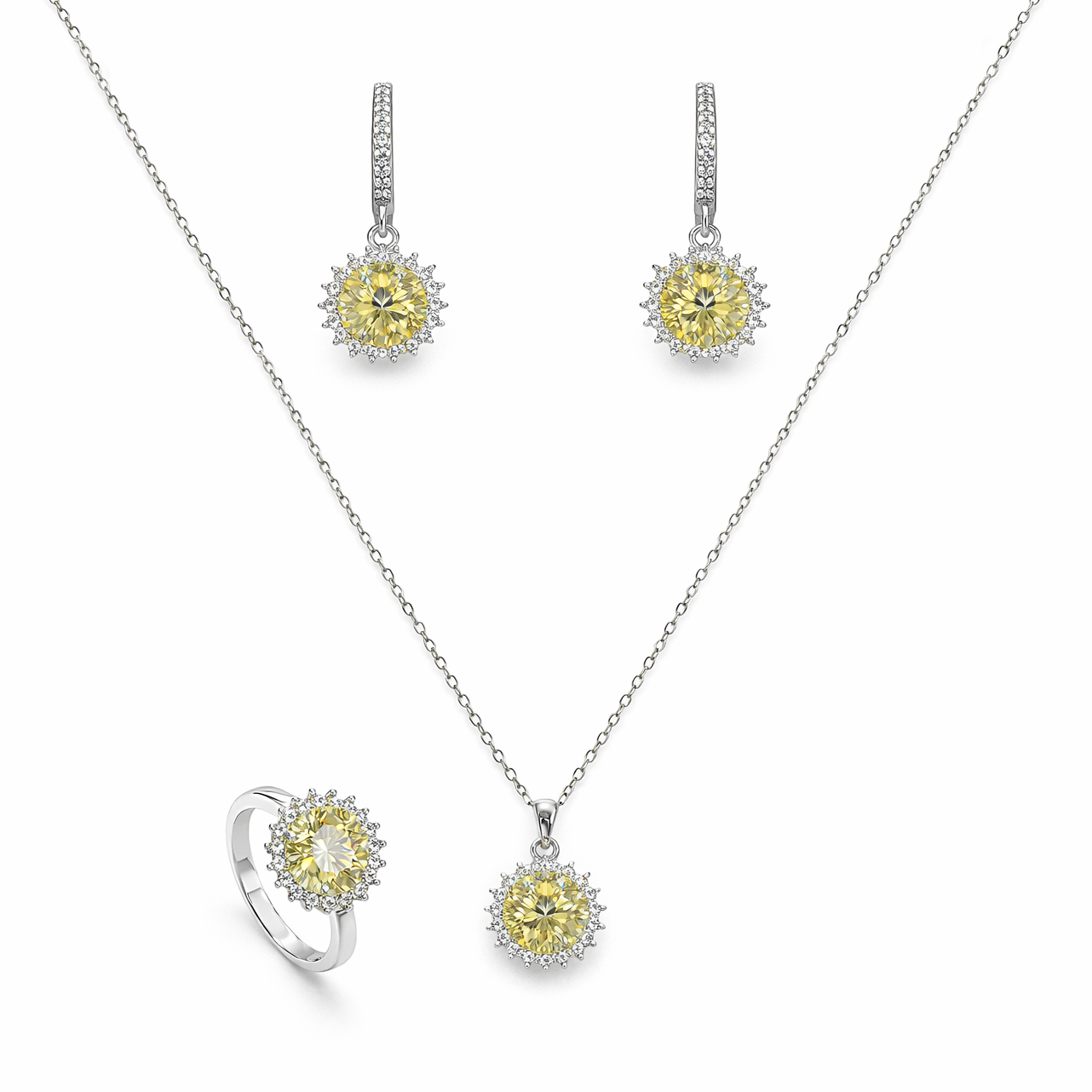 Σετ Κοσμημάτων Ασήμι 925 Ροζέτες με Κίτρινες Πέτρες Σετ Κοσμημάτων Ασήμι 925 Ροζέτες με Κίτρινες Πέτρες