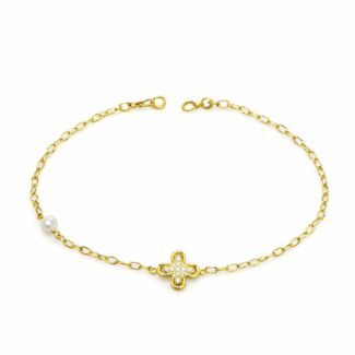 Χρυσό 9Κ Βραχιόλι με Σταυρουδάκι και Μαργαριτάρι