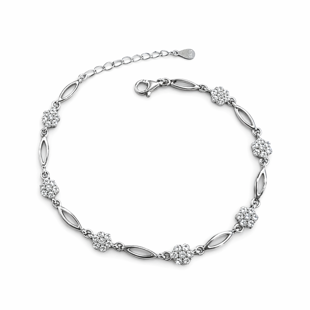 Ασημένιο 925 Βραχιόλι με Λουλούδια και Πέτρες