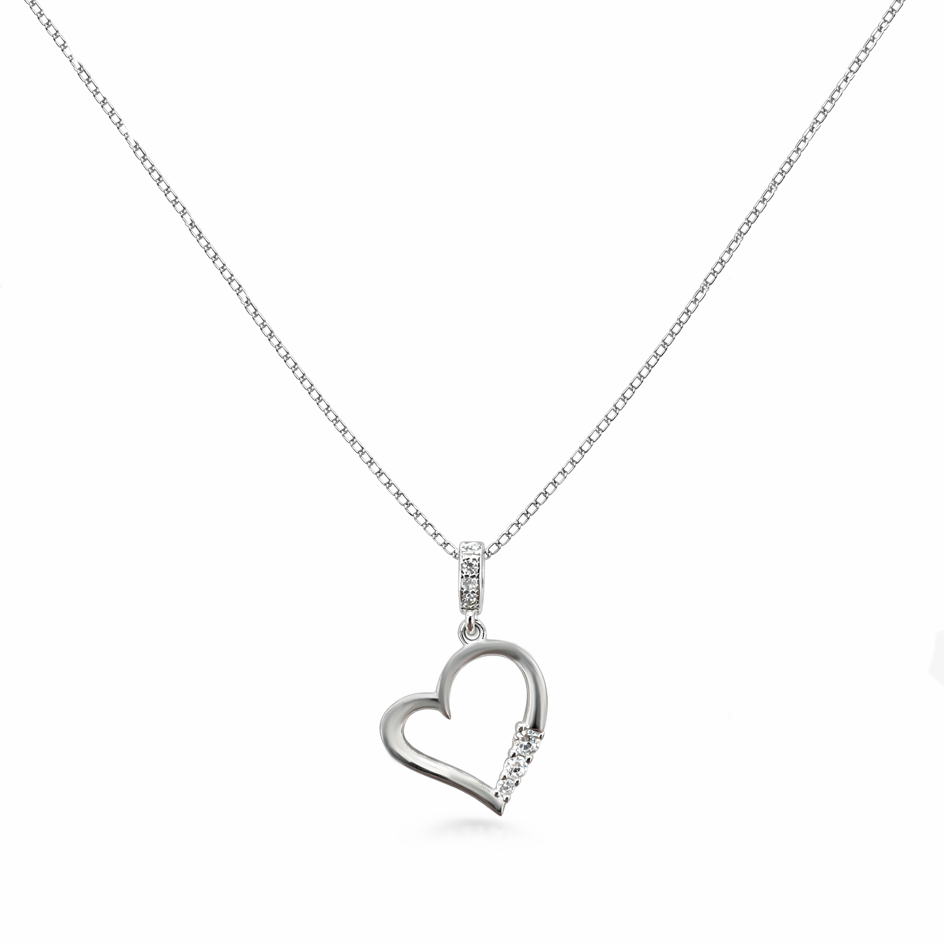 Ασημένιο 925 Μενταγιόν Καρδιά με Αλυσίδα
