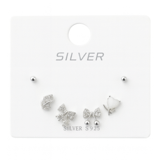 Σετ 6 Σκουλαρίκια Ασημένια 925 με Τριαντάφυλλο