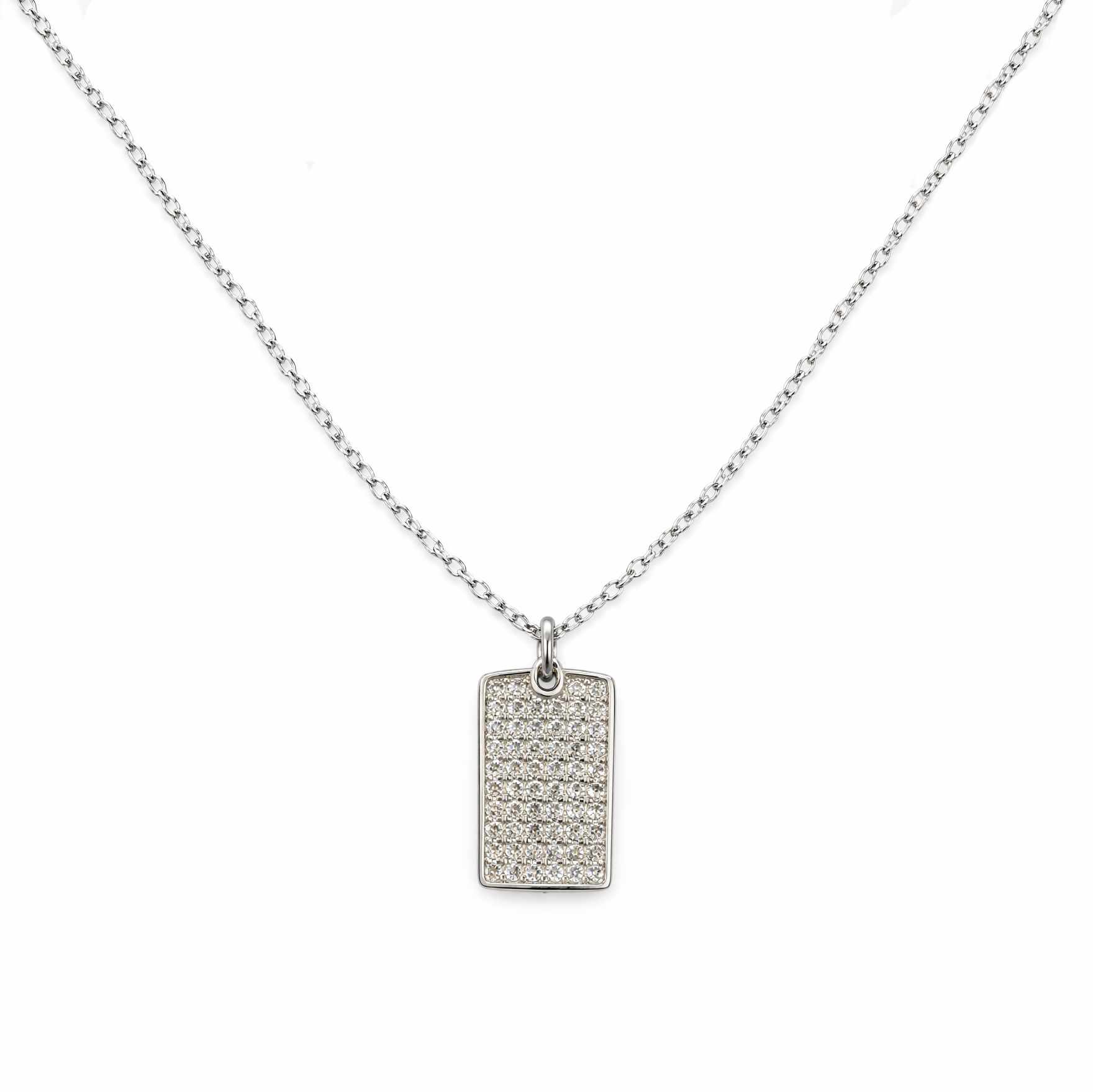 Ασημένιο 925 Κολιέ Ταυτότητα με Πέτρες