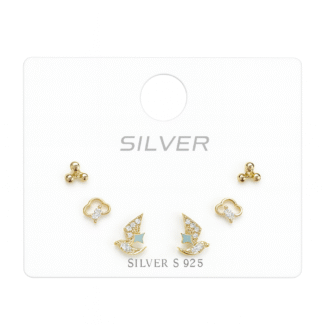 Σετ 6 Σκουλαρίκια Επιχρυσωμένα 24Κ με Καραβάκια