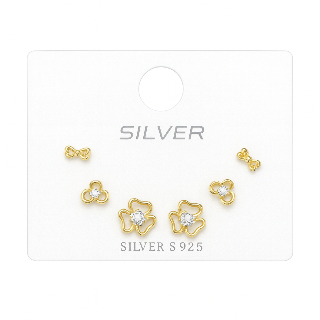 Σετ 6 Σκουλαρίκια Επιχρυσωμένα 24Κ με Τριφύλλια