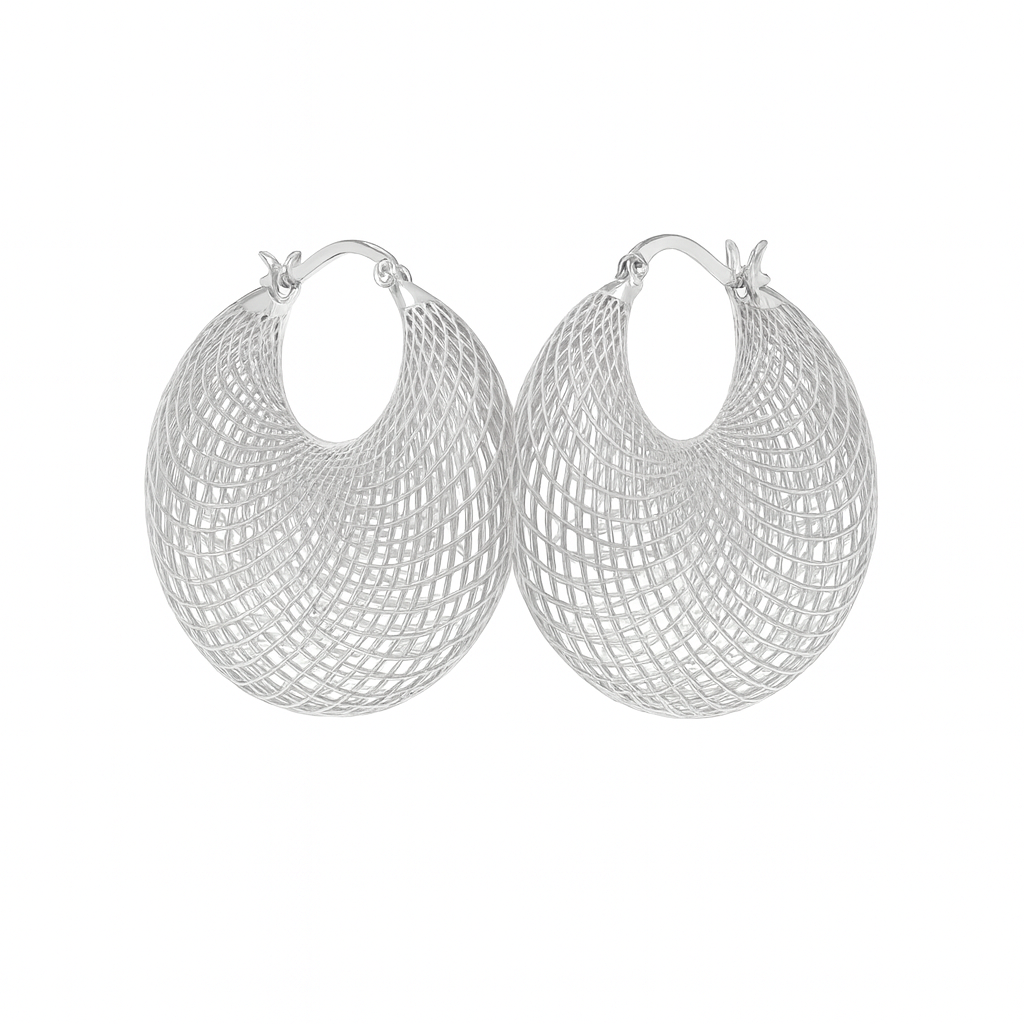 Ασημένια 925 Σκουλαρίκια Κρικάκια με Πλεκτό Σχέδιο