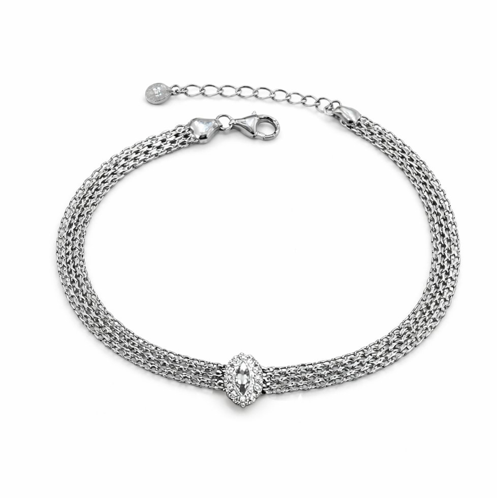 Βραχιόλι Πλακέ Αλυσίδα Ασήμι 925 με Οβάλ Ροζέτα