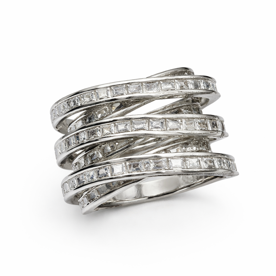 Πολύβερο Δαχτυλίδι Ασημένιο 925 με Ζιργκόν Παγέτες