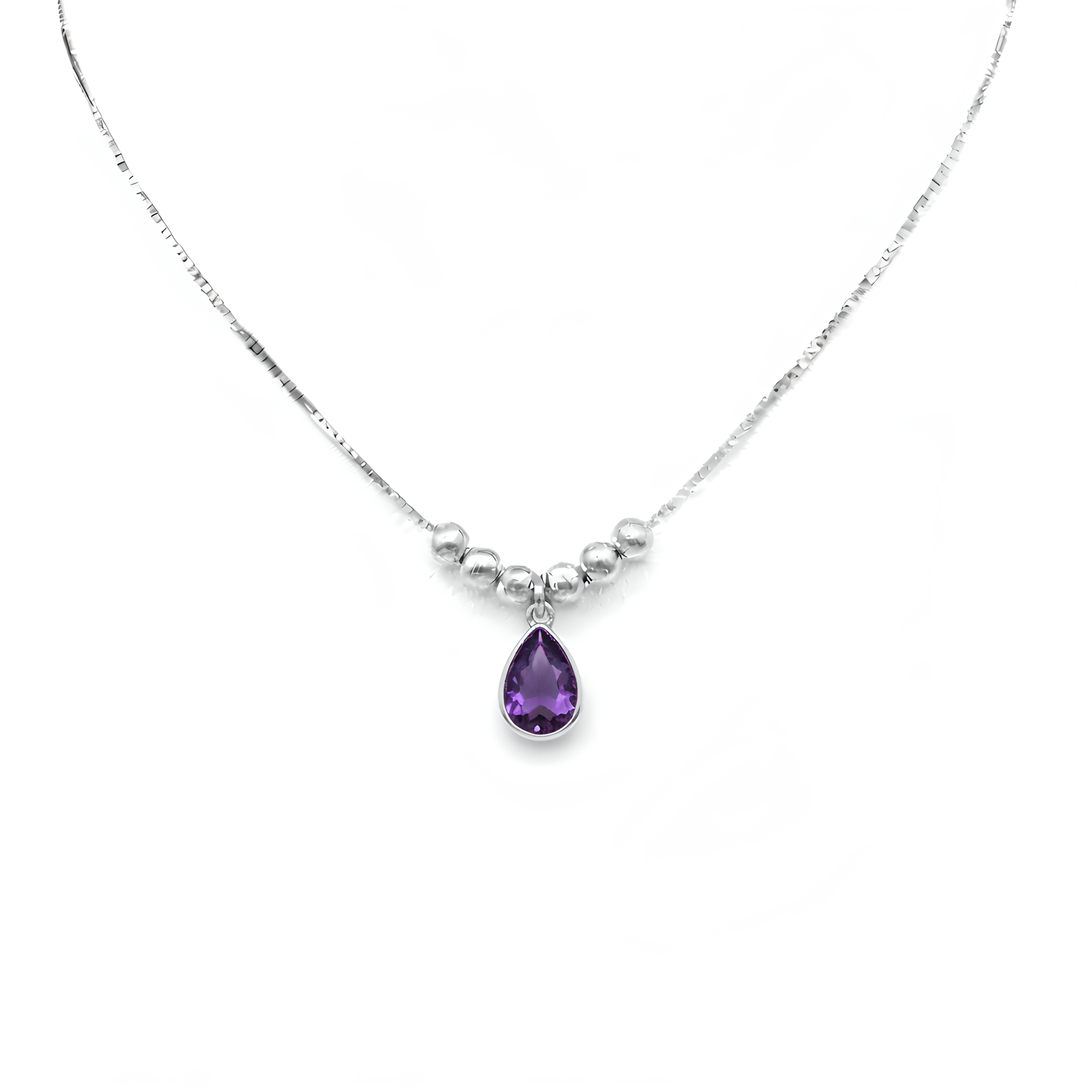 Ασημένιο 925 Κολιέ με Δάκρυ Ζιργκόν & Μπίλιες