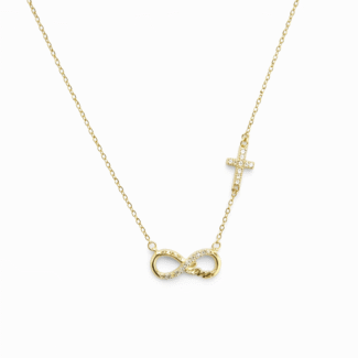 Χρυσό 9Κ Κολιέ Άπειρο με Σταυρουδάκι