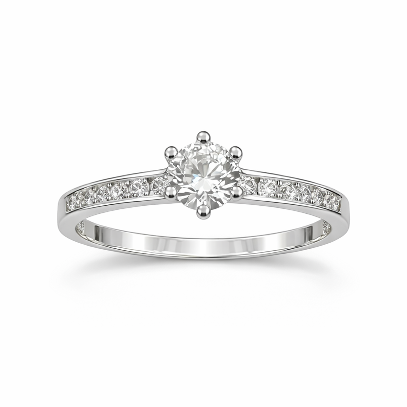 Μονόπετρο Δαχτυλίδι K14 με Πλαϊνές Πέτρες Ζιργκόν