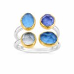 Ασημόχρυσο 18Κ Δαχτυλίδι με Άκουα Μαρίνα, Blue Topaz και Τανζανίτη