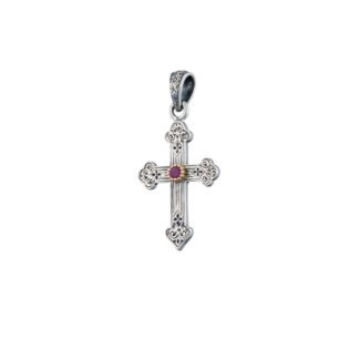 Gerochristo Byzantine Cross in Sterling Silver and 18K Gold with ruby